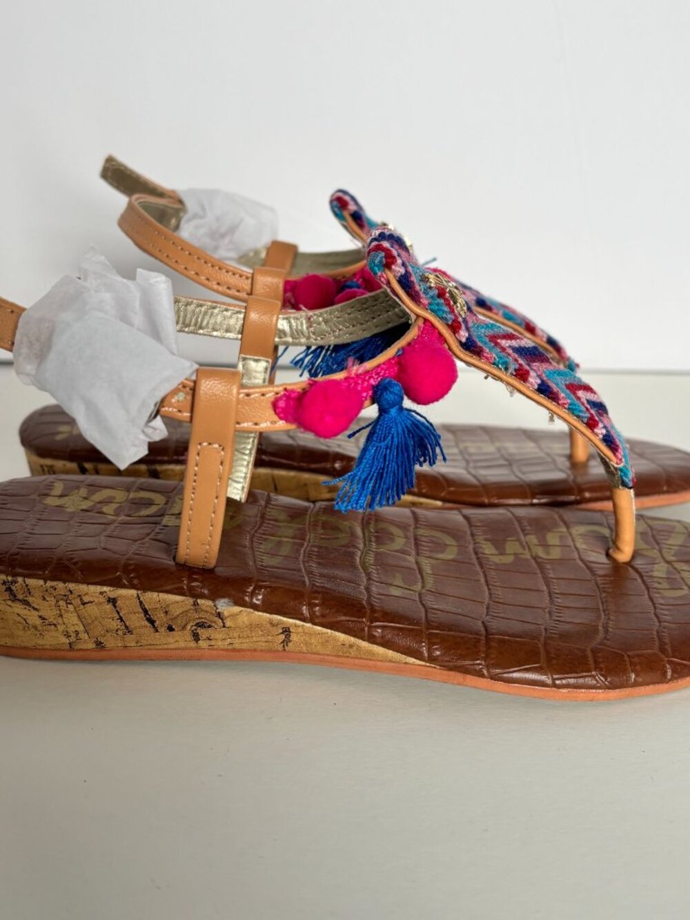 Sam Edelman Shoes Girls Size 11 Danica Sienna Sienna Cork Wedge Summer Chevron - Picture 4 of 11